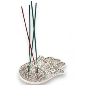 Polished Aluminium  Lrg Hamsa  Incense Holder | www.artisangoods.co.uk 3
