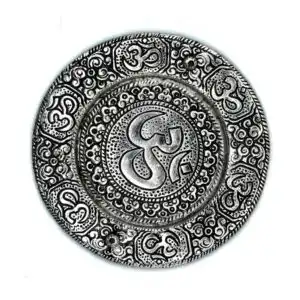 Polished Aluminium Om Round Incense Holder 11cm | www.artisangoods.co.uk 1