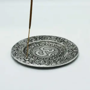 Polished Aluminium Om Round Incense Holder 11cm | www.artisangoods.co.uk 2