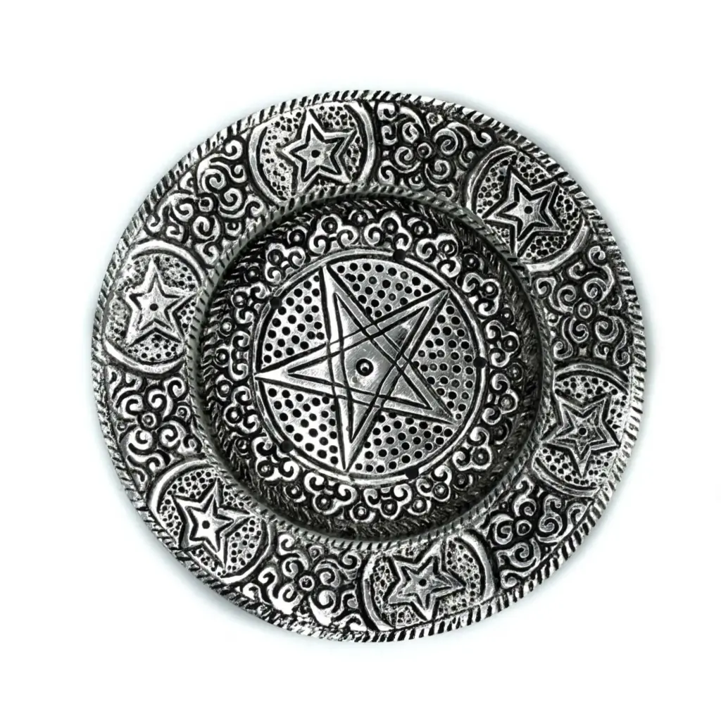 Polished Aluminium Pentagram Incense Holder 11.5cm | www.artisangoods.co.uk