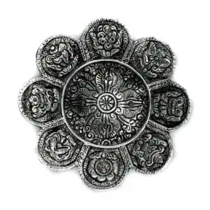 Polished Aluminium Tibetan Symbols Incense Holder 12cm | www.artisangoods.co.uk 1