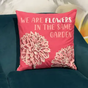 Printed Cotton Cushion Cover – We are Flowers – Olive, Pink and Natural | www.artisangoods.co.uk 12