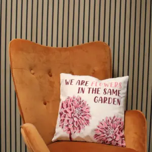 Printed Cotton Cushion Cover – We are Flowers – Olive, Pink and Natural | www.artisangoods.co.uk 3