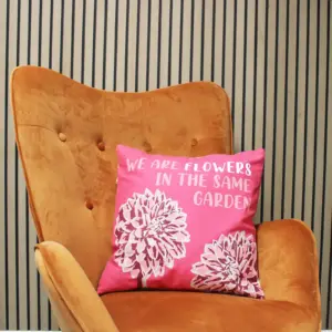 Printed Cotton Cushion Cover – We are Flowers – Olive, Pink and Natural | www.artisangoods.co.uk 2