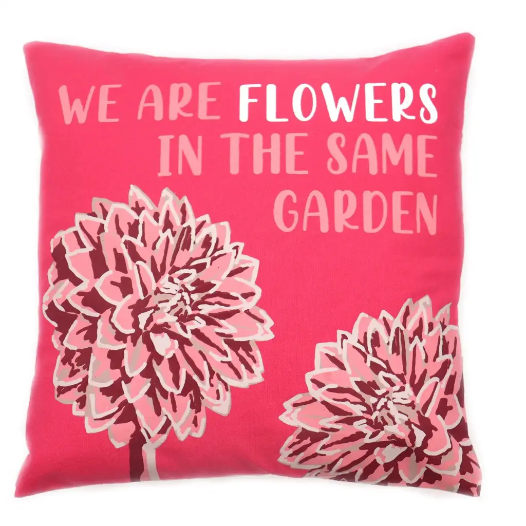 Printed Cotton Cushion Cover – We are Flowers – Olive, Pink and Natural | www.artisangoods.co.uk