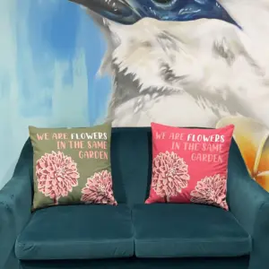 Printed Cotton Cushion Cover – We are Flowers – Olive, Pink and Natural | www.artisangoods.co.uk 10