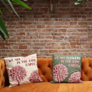 Printed Cotton Cushion Cover – We are Flowers – Olive, Pink and Natural | www.artisangoods.co.uk 5