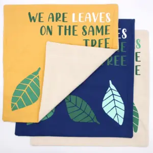 Printed Cotton Cushion Cover – We are Leaves – Yellow, Blue and Natural | www.artisangoods.co.uk 3