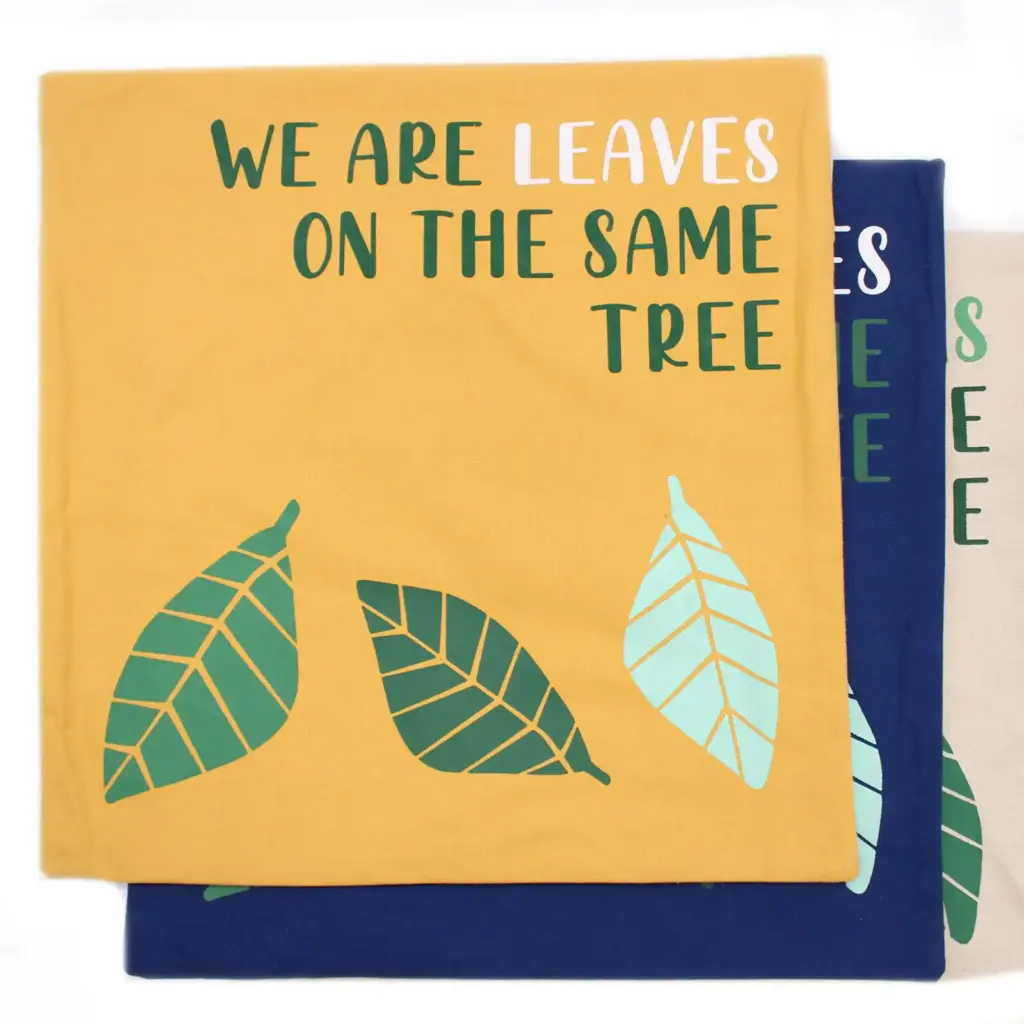 Printed Cotton Cushion Cover – We are Leaves – Yellow, Blue and Natural | www.artisangoods.co.uk 2 Printed Cotton Cushion Cover – We are Leaves – Yellow, Blue and Natural | www.artisangoods.co.uk 2