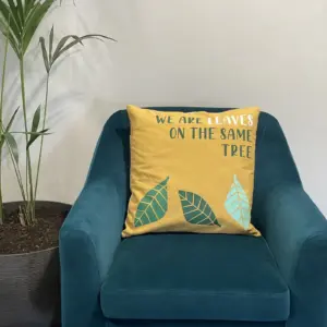 Printed Cotton Cushion Cover – We are Leaves – Yellow, Blue and Natural | www.artisangoods.co.uk 13