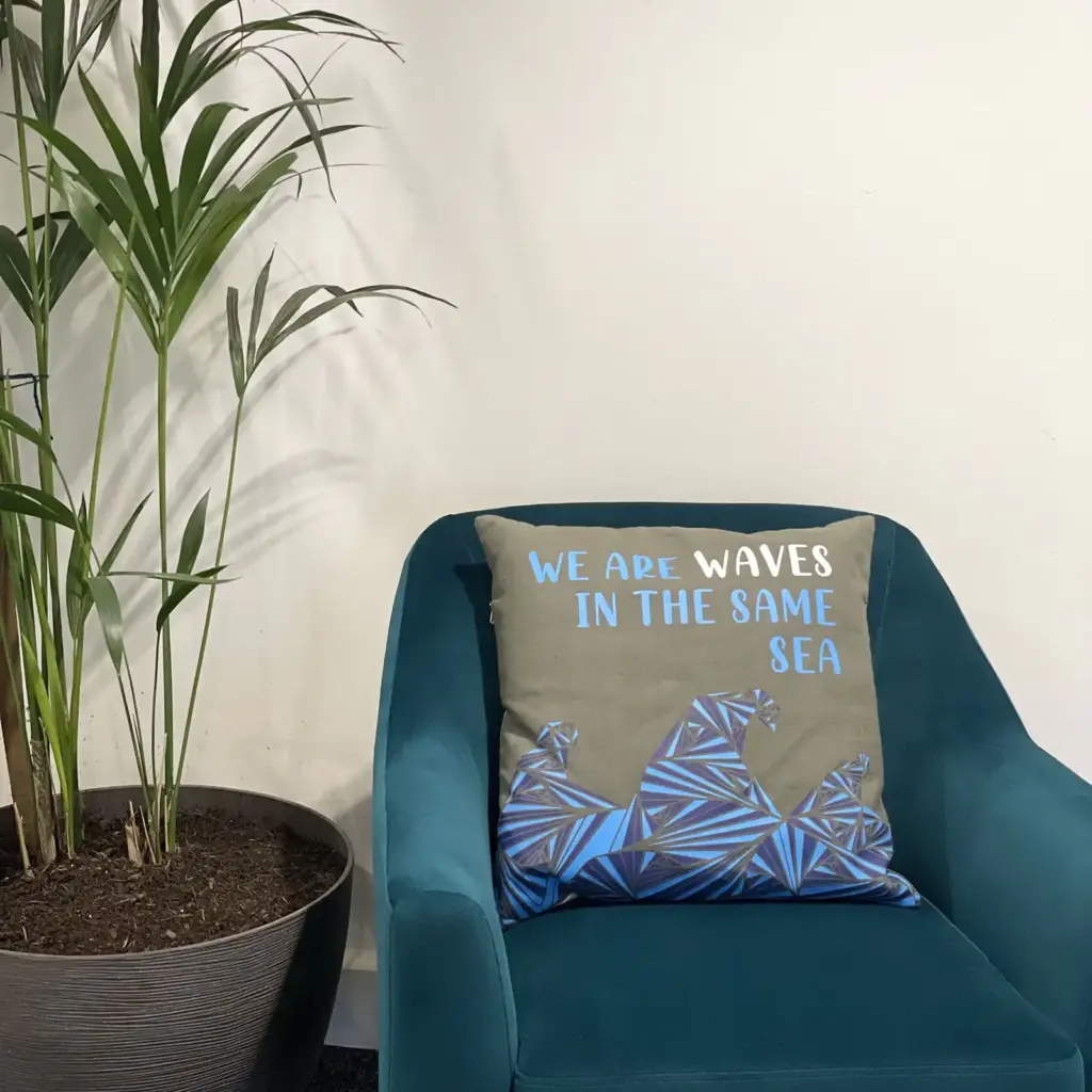 Printed Cotton Cushion Cover – We are Waves – Grey, Blue and Natural | www.artisangoods.co.uk 10