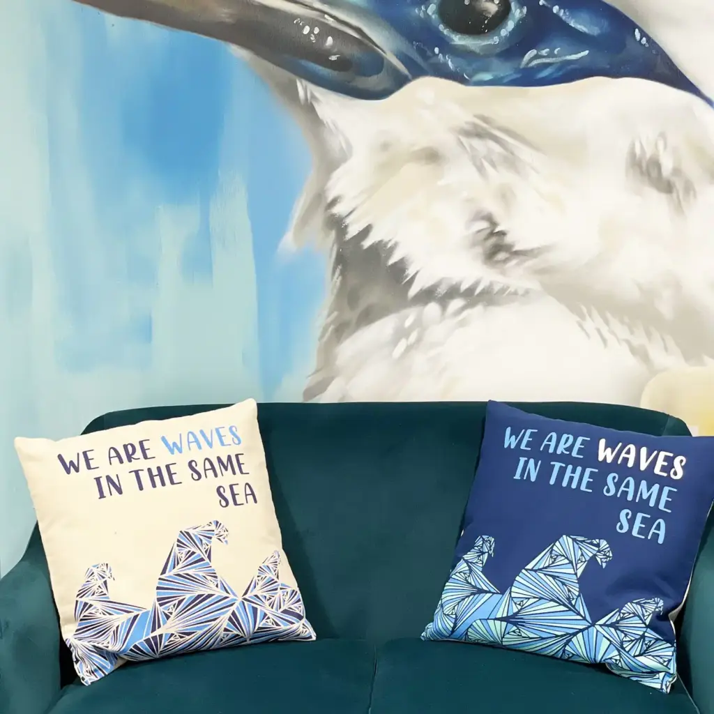 Printed Cotton Cushion Cover – We are Waves – Grey, Blue and Natural | www.artisangoods.co.uk 11