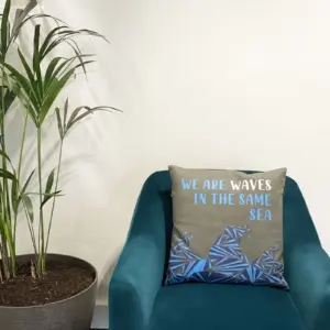 Printed Cotton Cushion Cover – We are Waves – Grey, Blue and Natural | www.artisangoods.co.uk 9