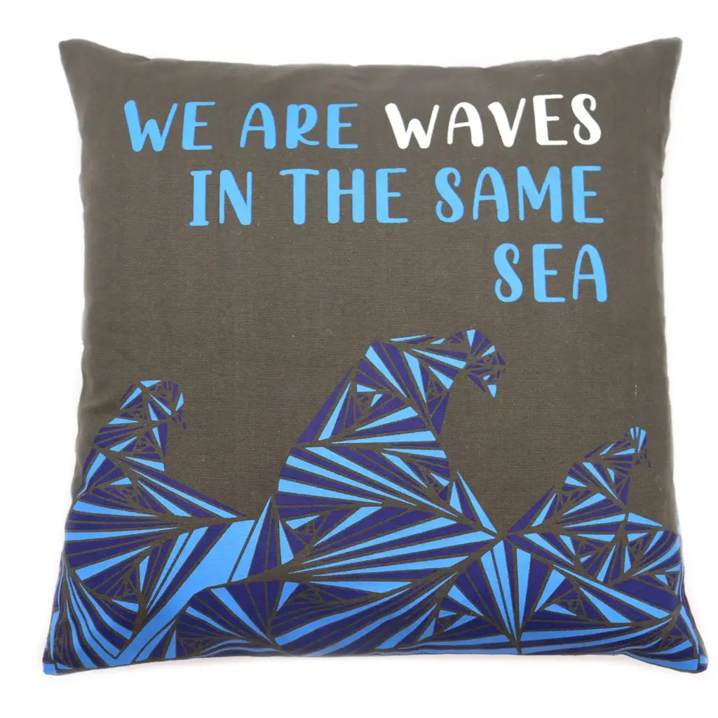Printed Cotton Cushion Cover – We are Waves – Grey, Blue and Natural | www.artisangoods.co.uk 6
