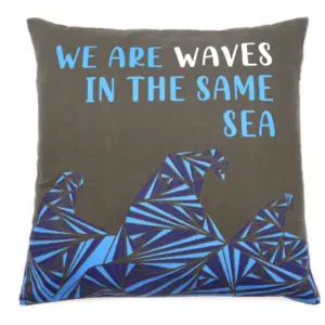 Printed Cotton Cushion Cover – We are Waves – Grey, Blue and Natural | www.artisangoods.co.uk 6