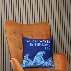 Printed Cotton Cushion Cover – We are Waves – Grey, Blue and Natural | www.artisangoods.co.uk 5