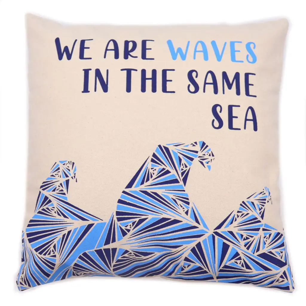 Printed Cotton Cushion Cover – We are Waves – Grey, Blue and Natural | www.artisangoods.co.uk 4