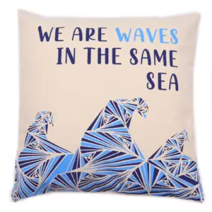 Printed Cotton Cushion Cover – We are Waves – Grey, Blue and Natural | www.artisangoods.co.uk 4