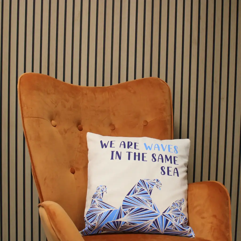 Printed Cotton Cushion Cover – We are Waves – Grey, Blue and Natural | www.artisangoods.co.uk 3