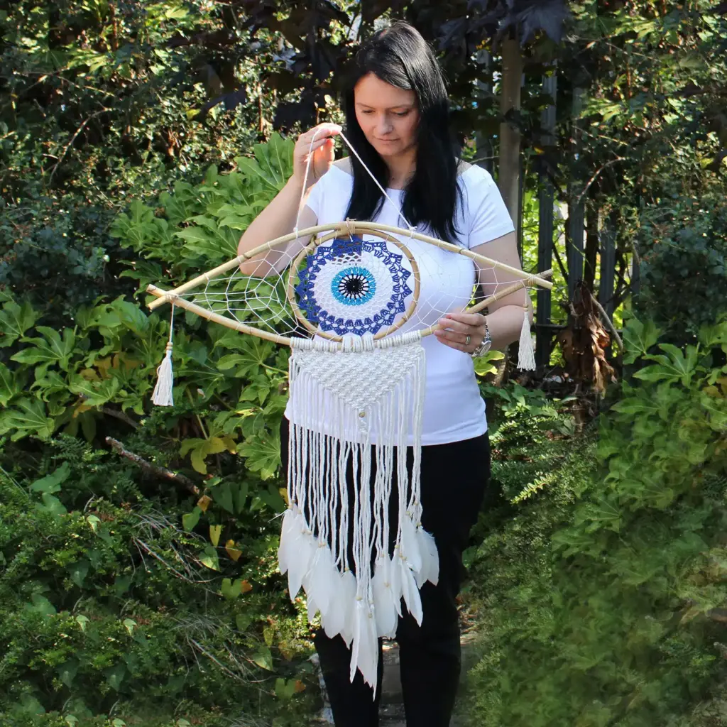 Protection Dream Catcher – Lrg Macrame Evil Eye Blue/White/Black | www.artisangoods.co.uk 3