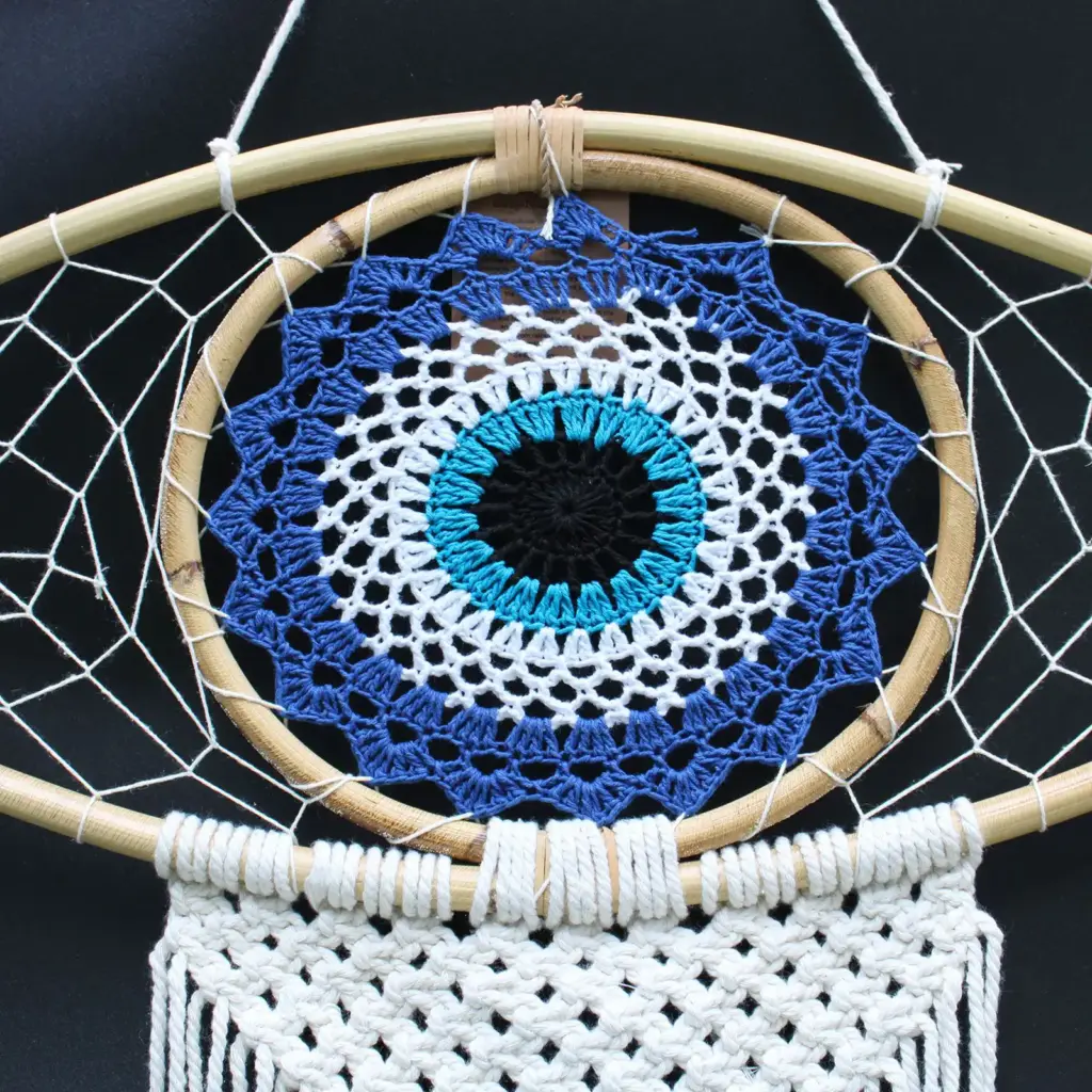 Protection Dream Catcher – Lrg Macrame Evil Eye Blue/White/Black | www.artisangoods.co.uk 2