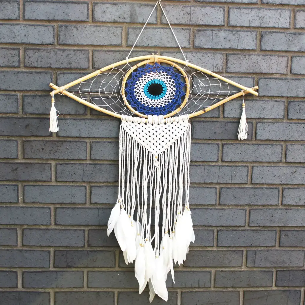Protection Dream Catcher – Lrg Macrame Evil Eye Blue/White/Black | www.artisangoods.co.uk