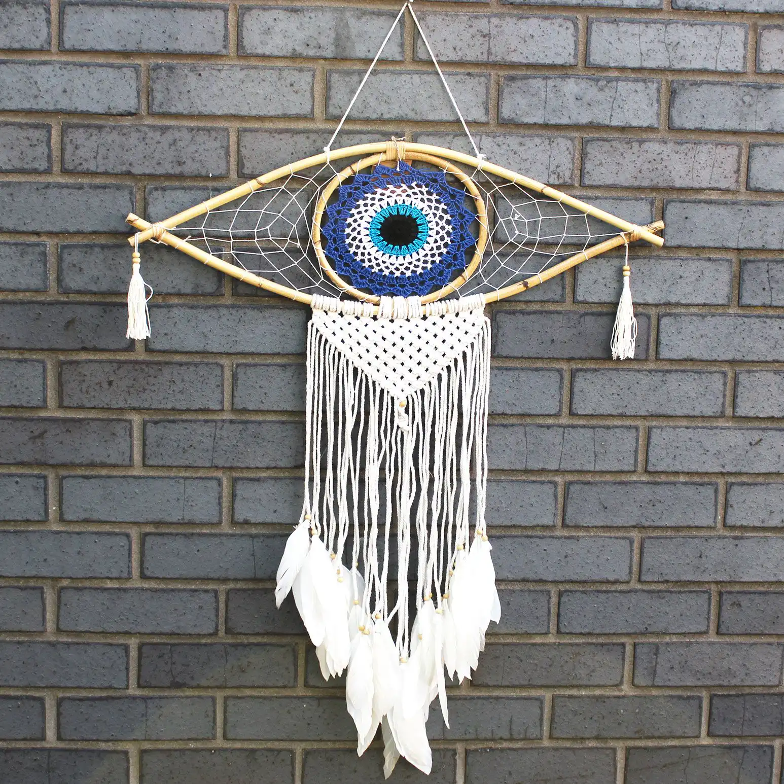 Protection Dream Catcher – Lrg Macrame Evil Eye Blue/White/Black | www.artisangoods.co.uk 2 Protection Dream Catcher – Lrg Macrame Evil Eye Blue/White/Black | www.artisangoods.co.uk 1
