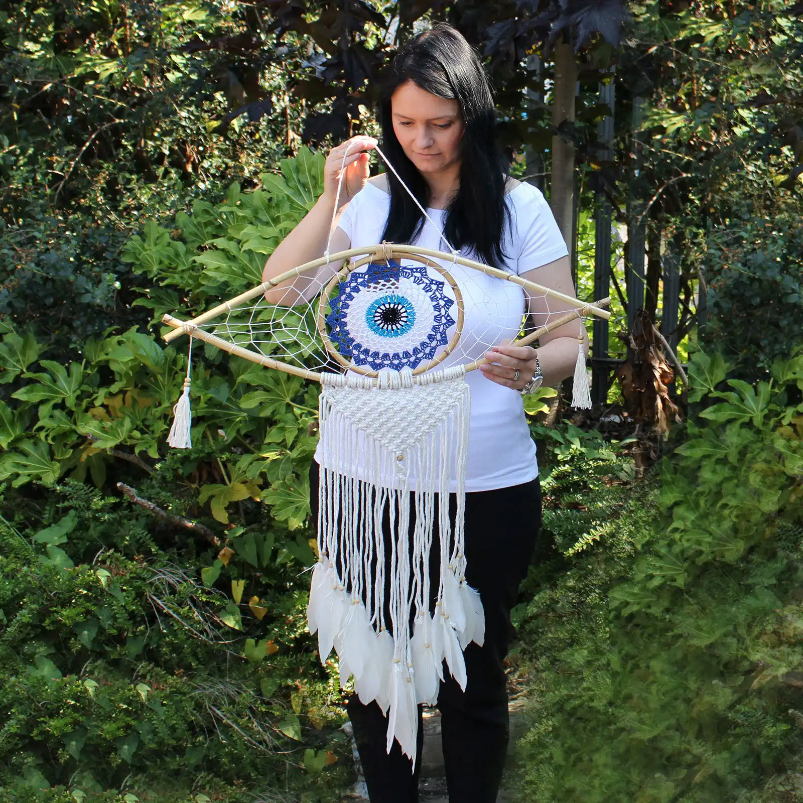 Protection Dream Catcher – Lrg Macrame Evil Eye White/ Blue/Grey | www.artisangoods.co.uk 3 Protection Dream Catcher – Lrg Macrame Evil Eye White/ Blue/Grey | www.artisangoods.co.uk 2