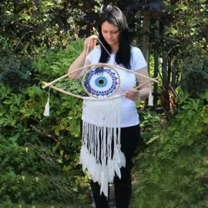 Protection Dream Catcher – Lrg Macrame Evil Eye White/ Grey/Brown | www.artisangoods.co.uk 4
