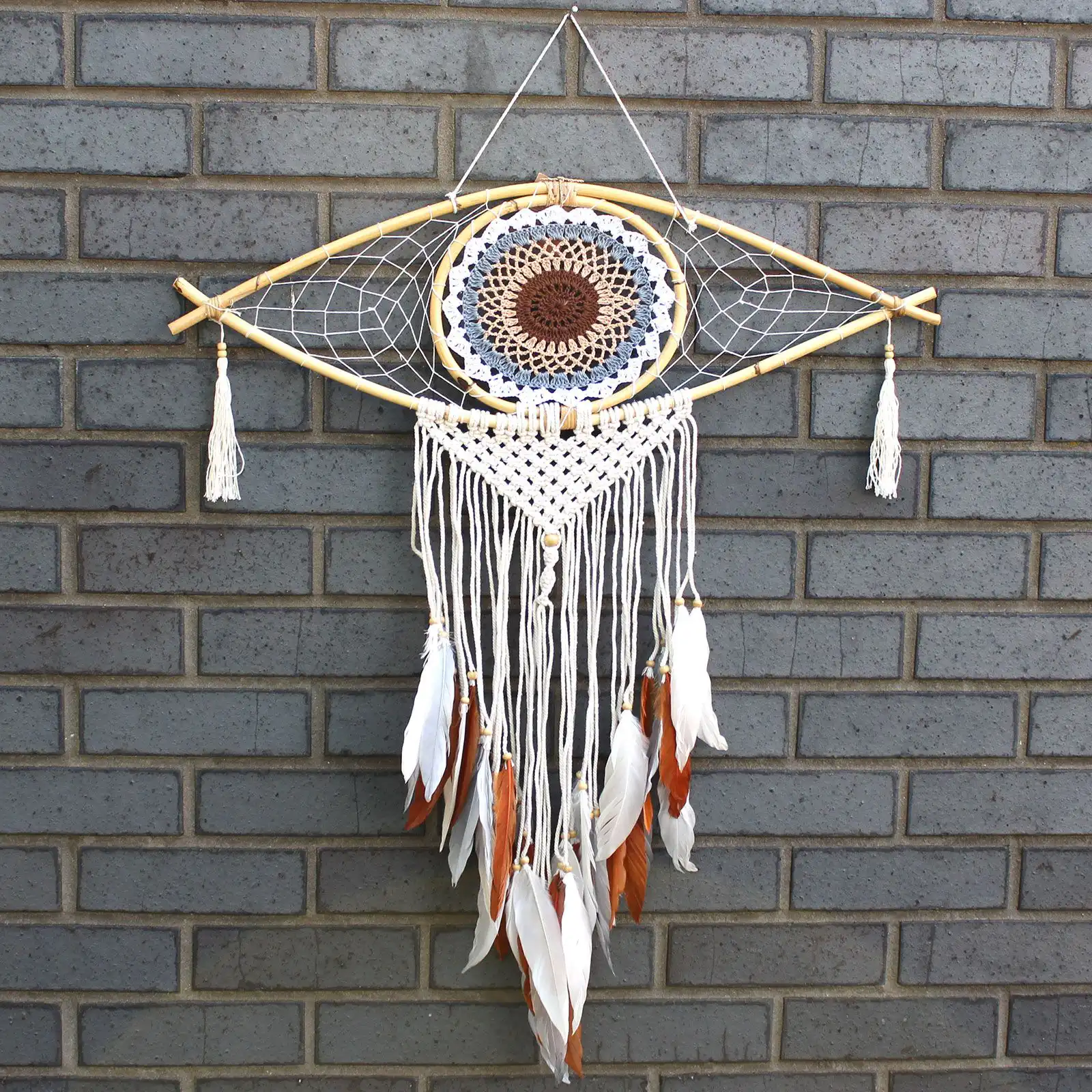 Protection Dream Catcher – Lrg Macrame Evil Eye White/ Grey/Brown | www.artisangoods.co.uk 2 Protection Dream Catcher – Lrg Macrame Evil Eye White/ Grey/Brown | www.artisangoods.co.uk 1