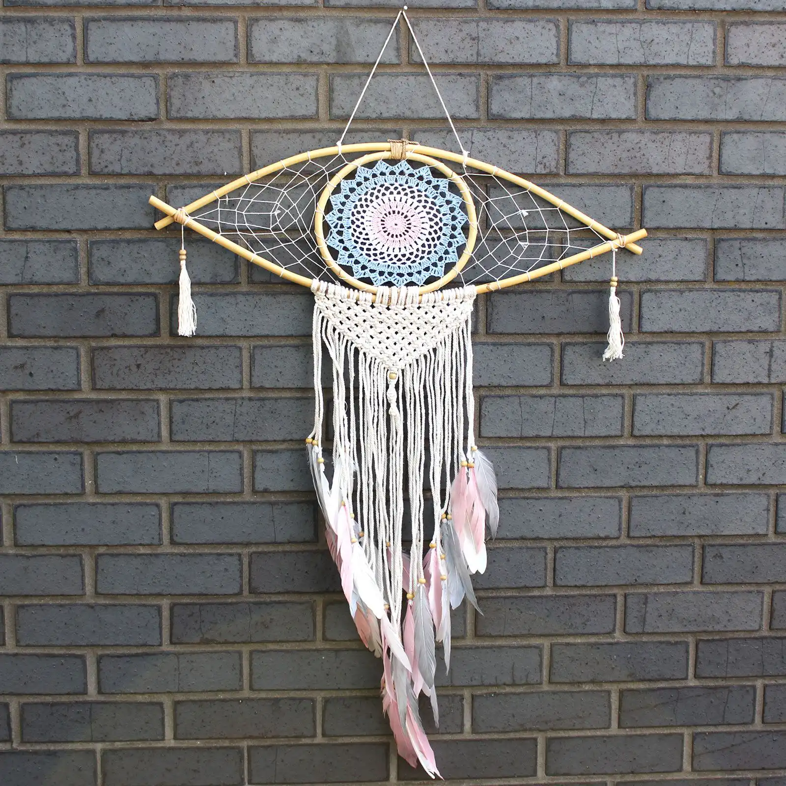 Protection Dream Catcher – Lrg Macrame Eye Blue/ White/Pink | www.artisangoods.co.uk 2 Protection Dream Catcher – Lrg Macrame Eye Blue/ White/Pink | www.artisangoods.co.uk 1