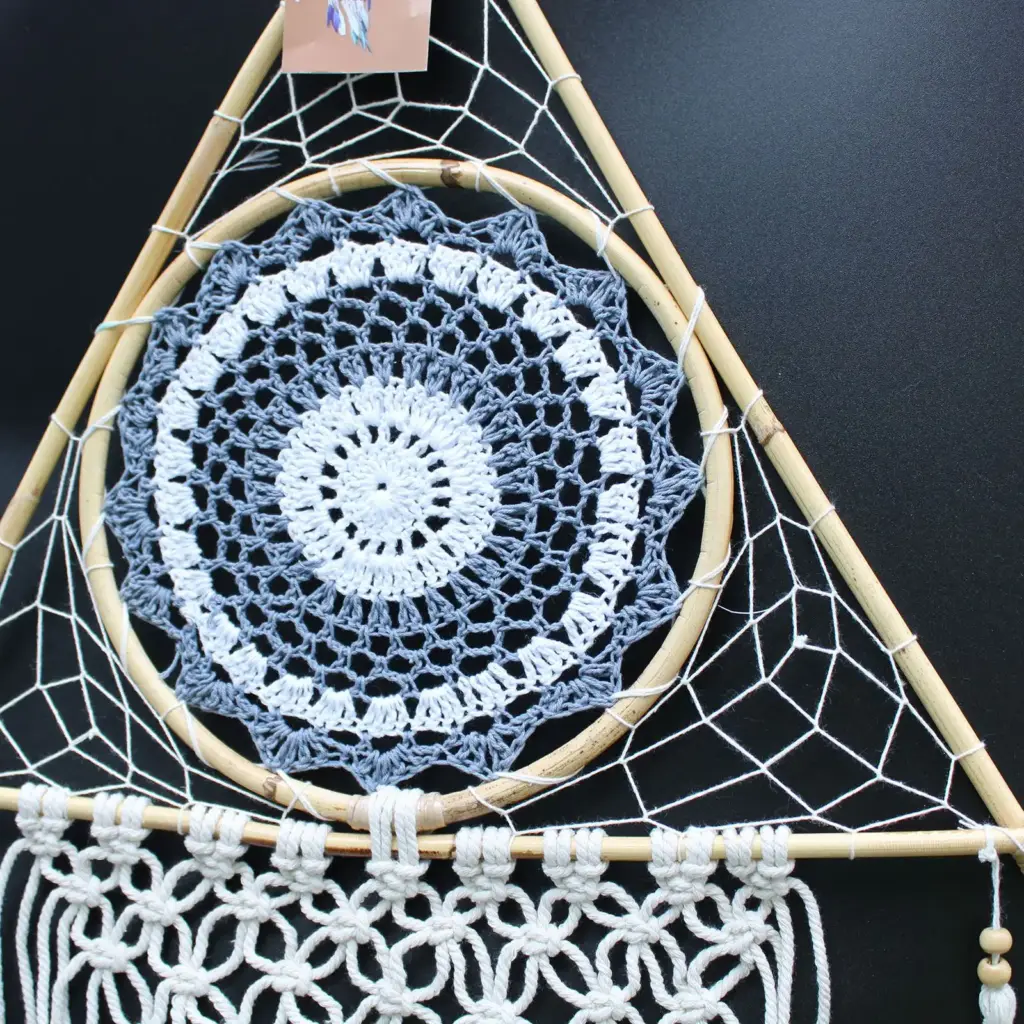 Protection Dream Catcher – Lrg Macrame Pyramid White/Grey | www.artisangoods.co.uk 2