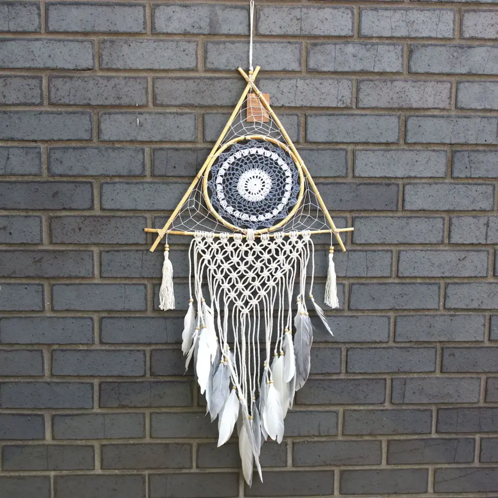 Protection Dream Catcher – Lrg Macrame Pyramid White/Grey | www.artisangoods.co.uk