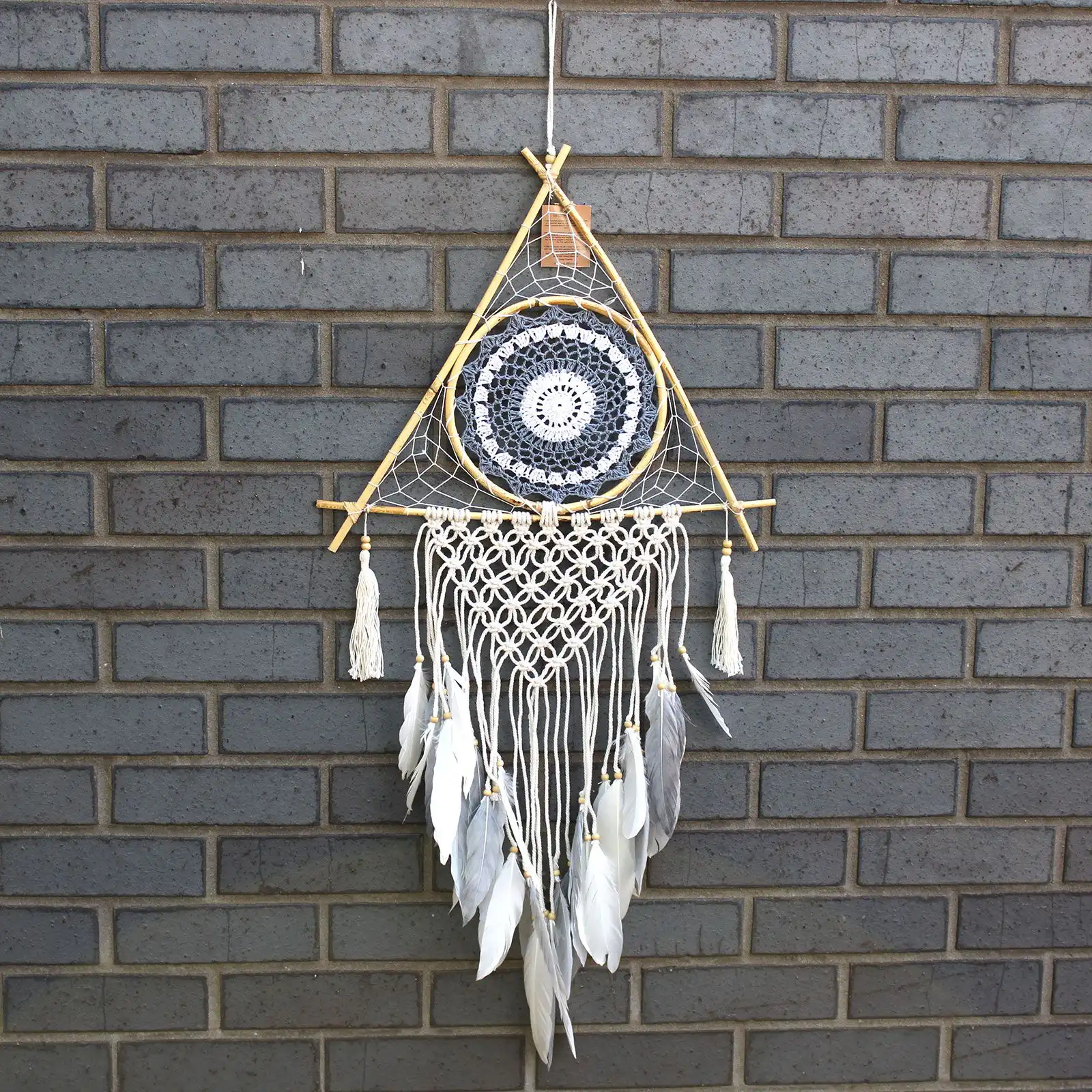 Protection Dream Catcher – Lrg Macrame Pyramid White/Grey | www.artisangoods.co.uk 2 Protection Dream Catcher – Lrg Macrame Pyramid White/Grey | www.artisangoods.co.uk 1