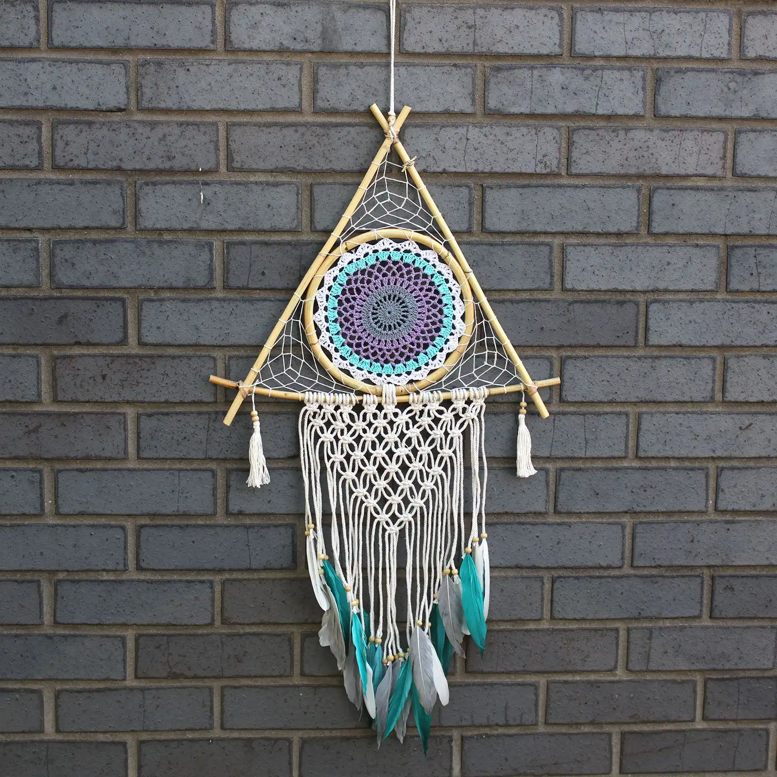 Protection Dream Catcher – Lrg Macrame Pyramid White/Turquoise | www.artisangoods.co.uk 2 Protection Dream Catcher – Lrg Macrame Pyramid White/Turquoise | www.artisangoods.co.uk 1