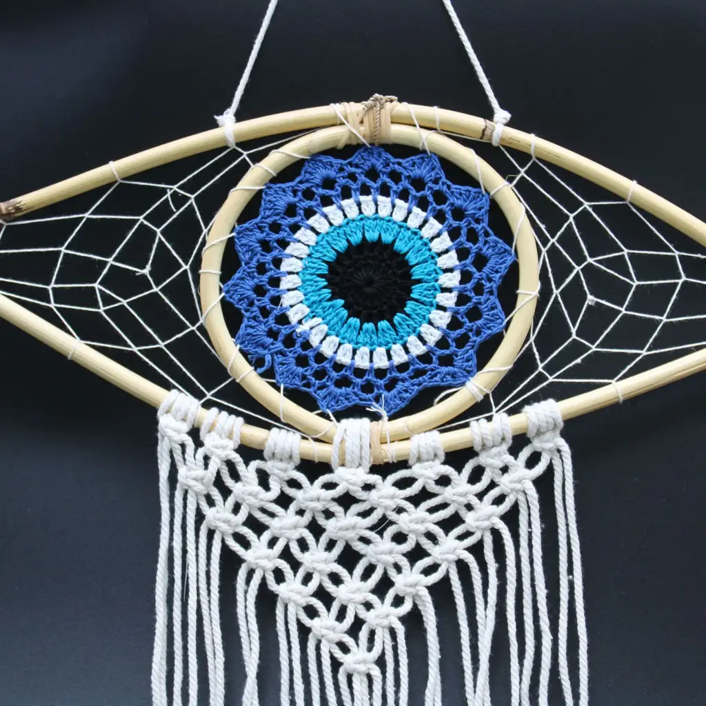 Protection Dream Catcher – Med Macrame Evil Eye Blue/White/Black | www.artisangoods.co.uk 2