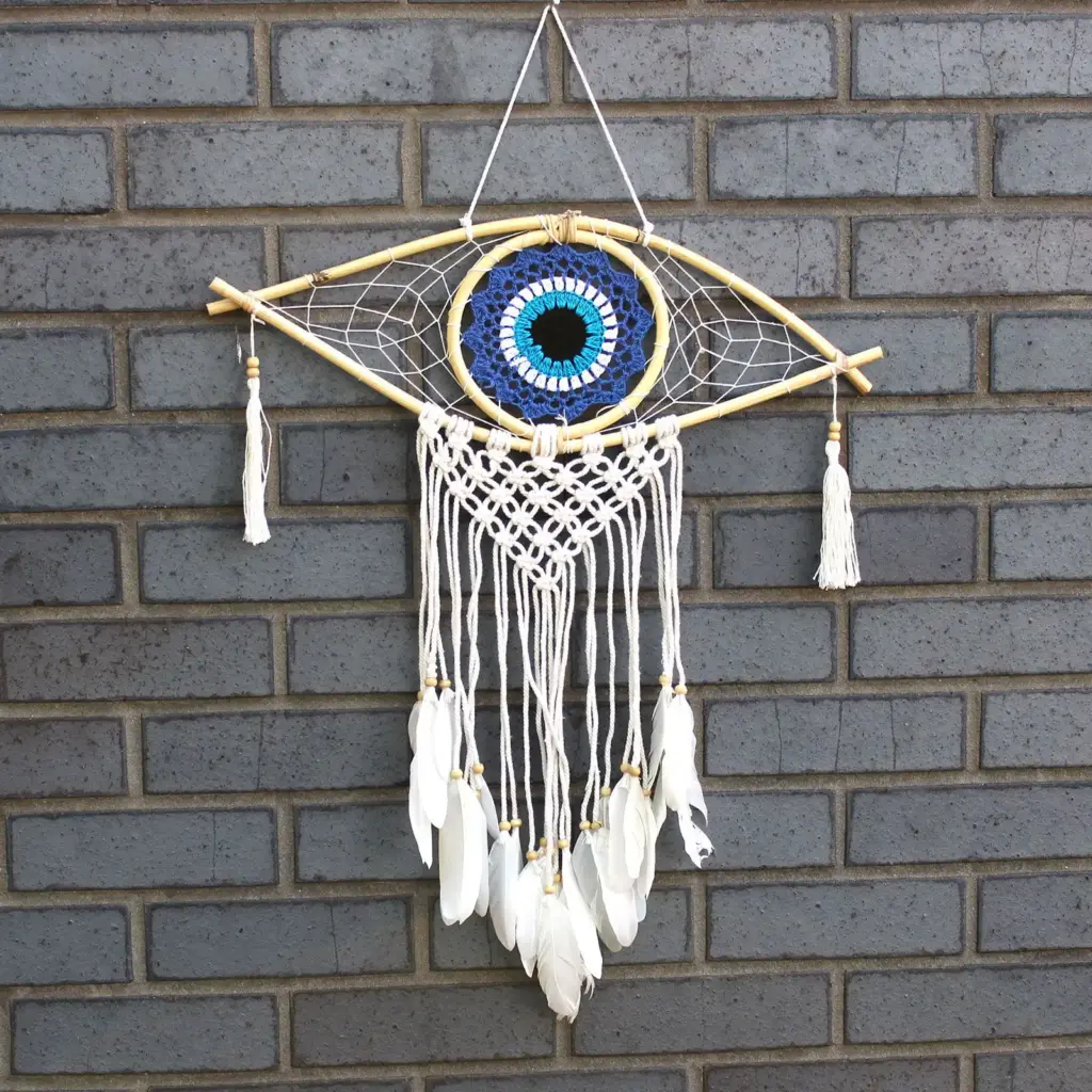 Protection Dream Catcher – Med Macrame Evil Eye Blue/White/Black | www.artisangoods.co.uk