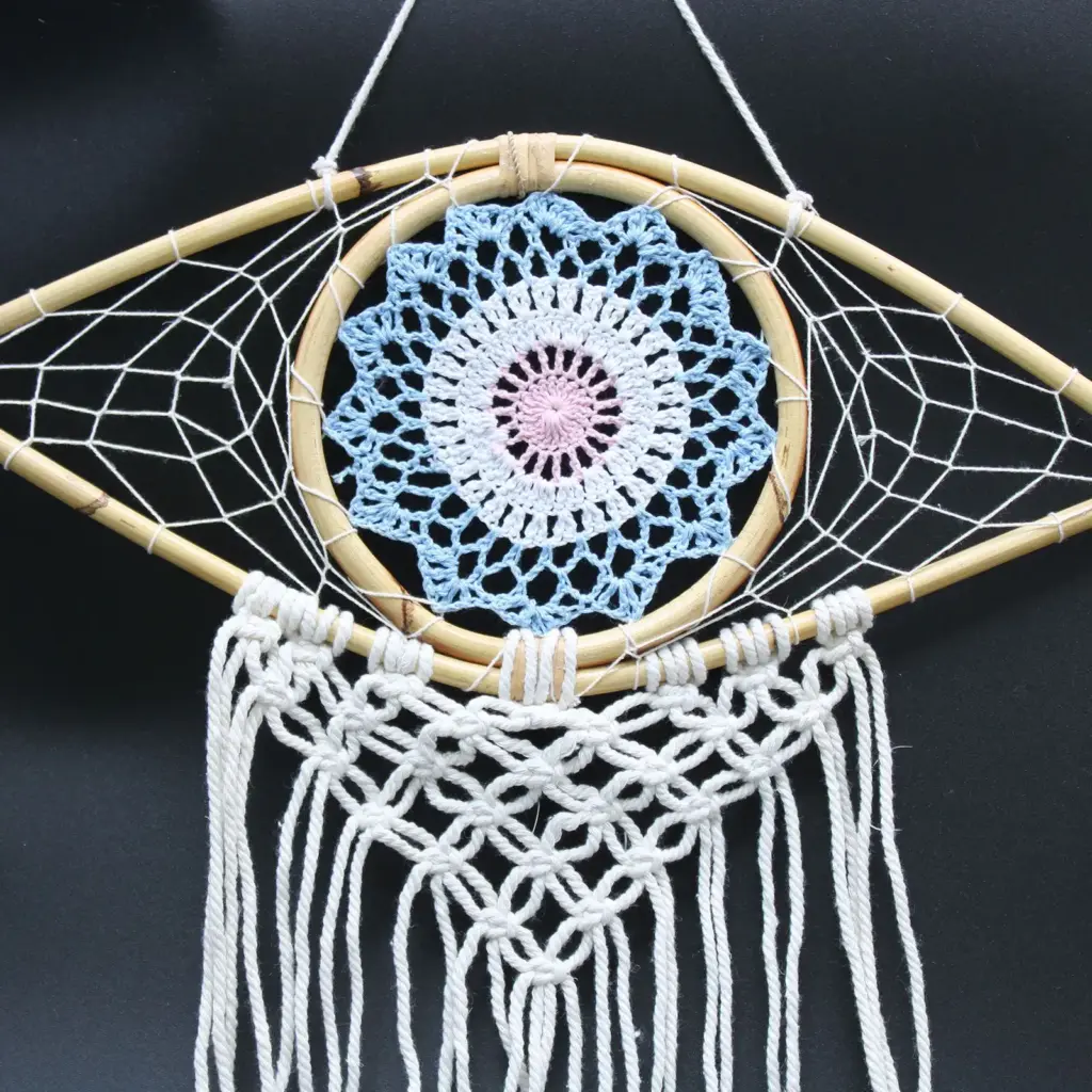 Protection Dream Catcher – Med Macrame Evil Eye Blue/White/Pink | www.artisangoods.co.uk 2