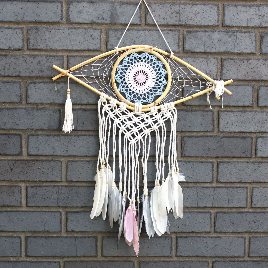 Protection Dream Catcher – Med Macrame Evil Eye Blue/White/Pink | www.artisangoods.co.uk