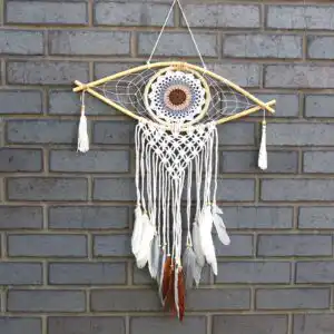 Protection Dream Catcher – Med Macrame Evil Eye White/ Grey/Brown | www.artisangoods.co.uk 1