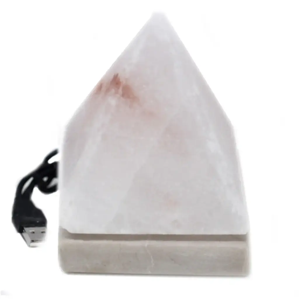 Quality USB Pyramid WHITE Salt Lamp – 9 cm (multi) | www.artisangoods.co.uk 3