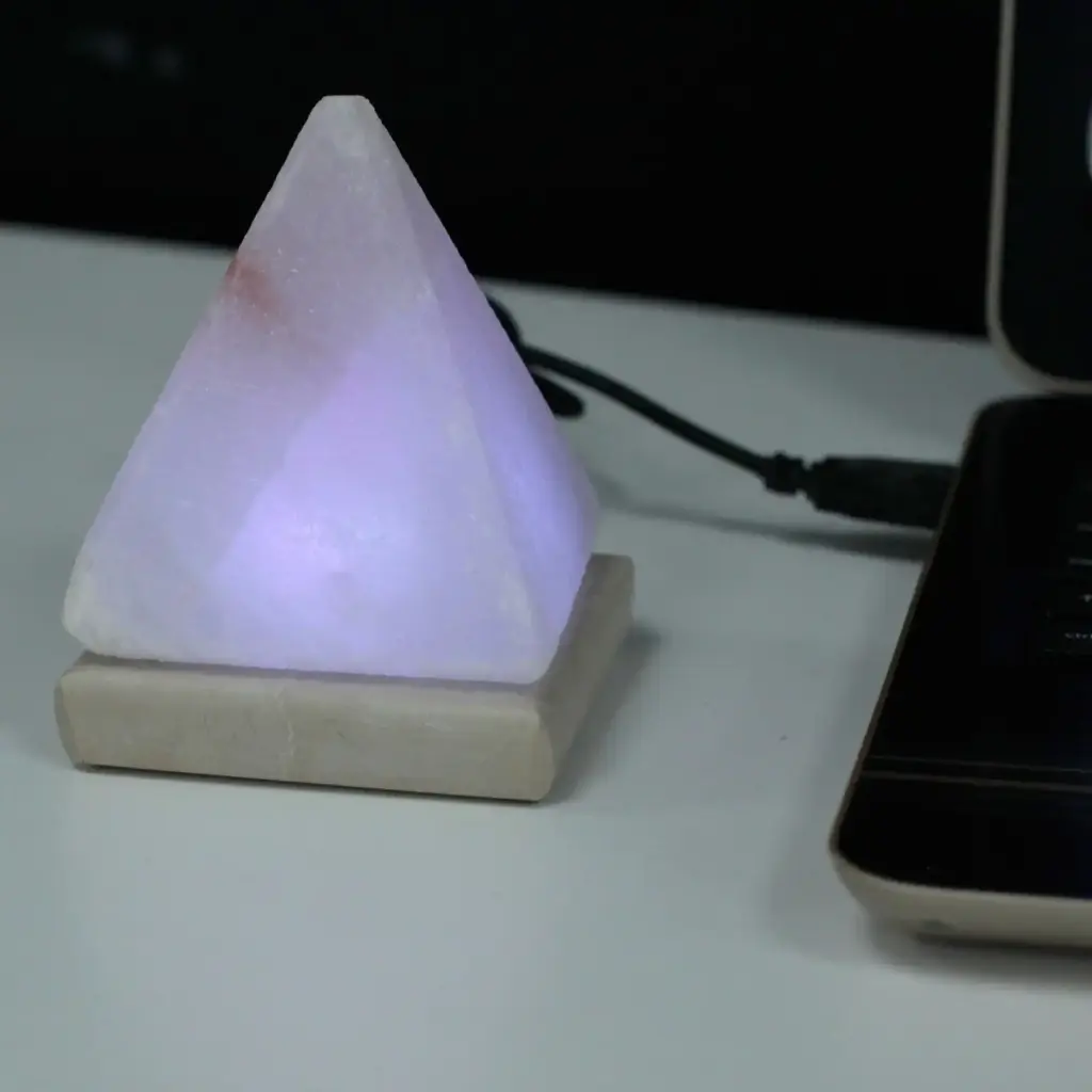 Quality USB Pyramid WHITE Salt Lamp – 9 cm (multi) | www.artisangoods.co.uk