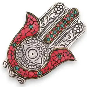 Red & Green Small Hamsa Incense Holder | www.artisangoods.co.uk 1