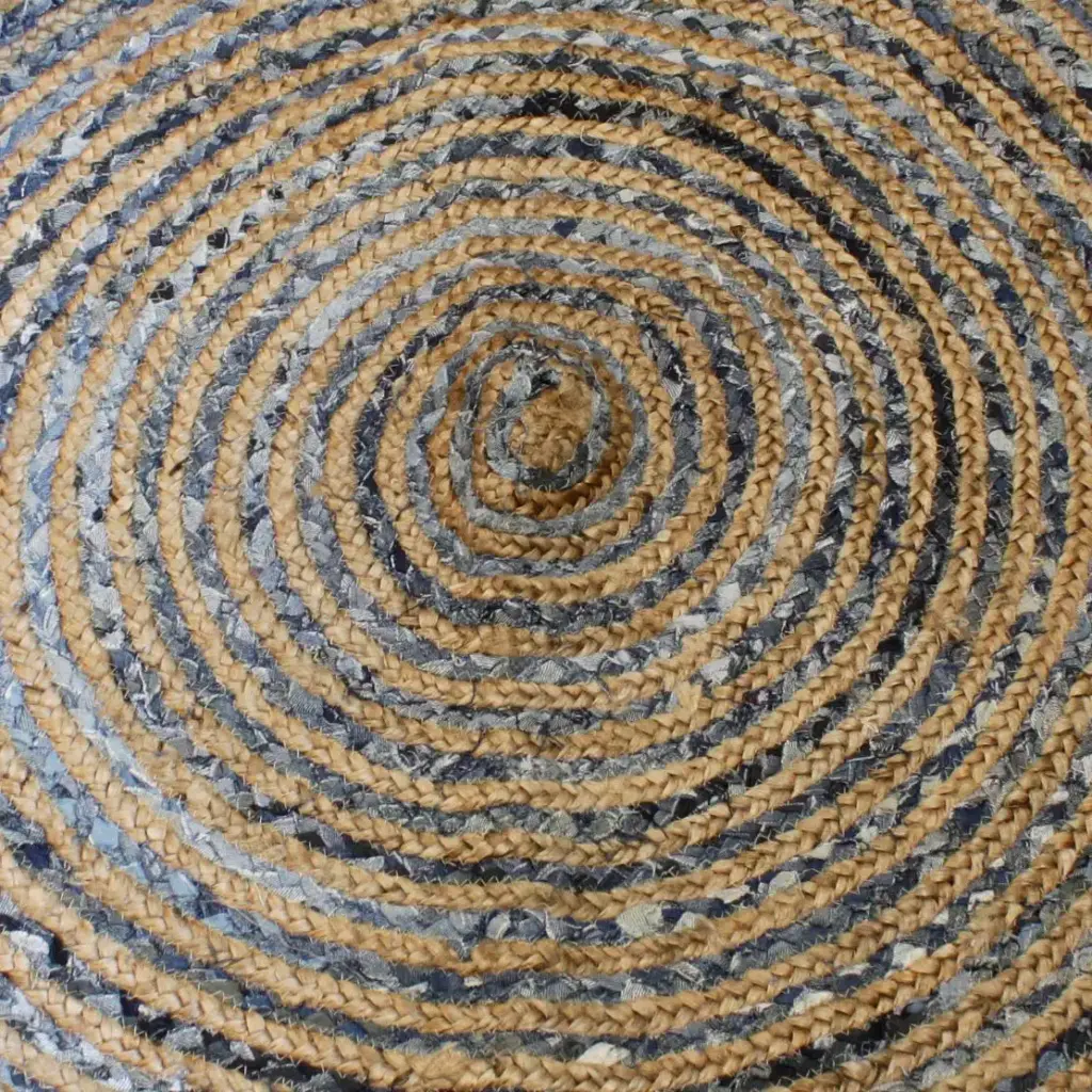 Round Jute and Recycle Denim Rug – 150 cm | www.artisangoods.co.uk 2