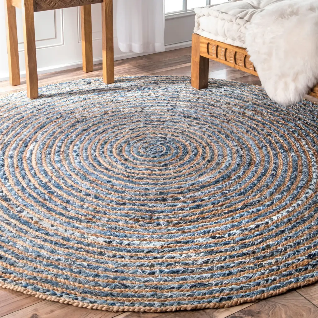 Round Jute and Recycle Denim Rug – 150 cm | www.artisangoods.co.uk 3