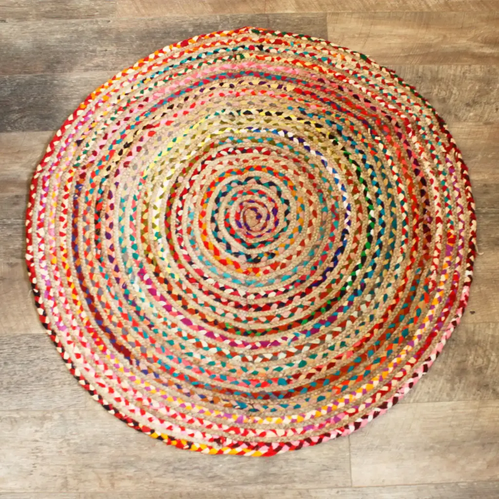 Round Jute and Recycled Cotton Rug – 120 cm | www.artisangoods.co.uk