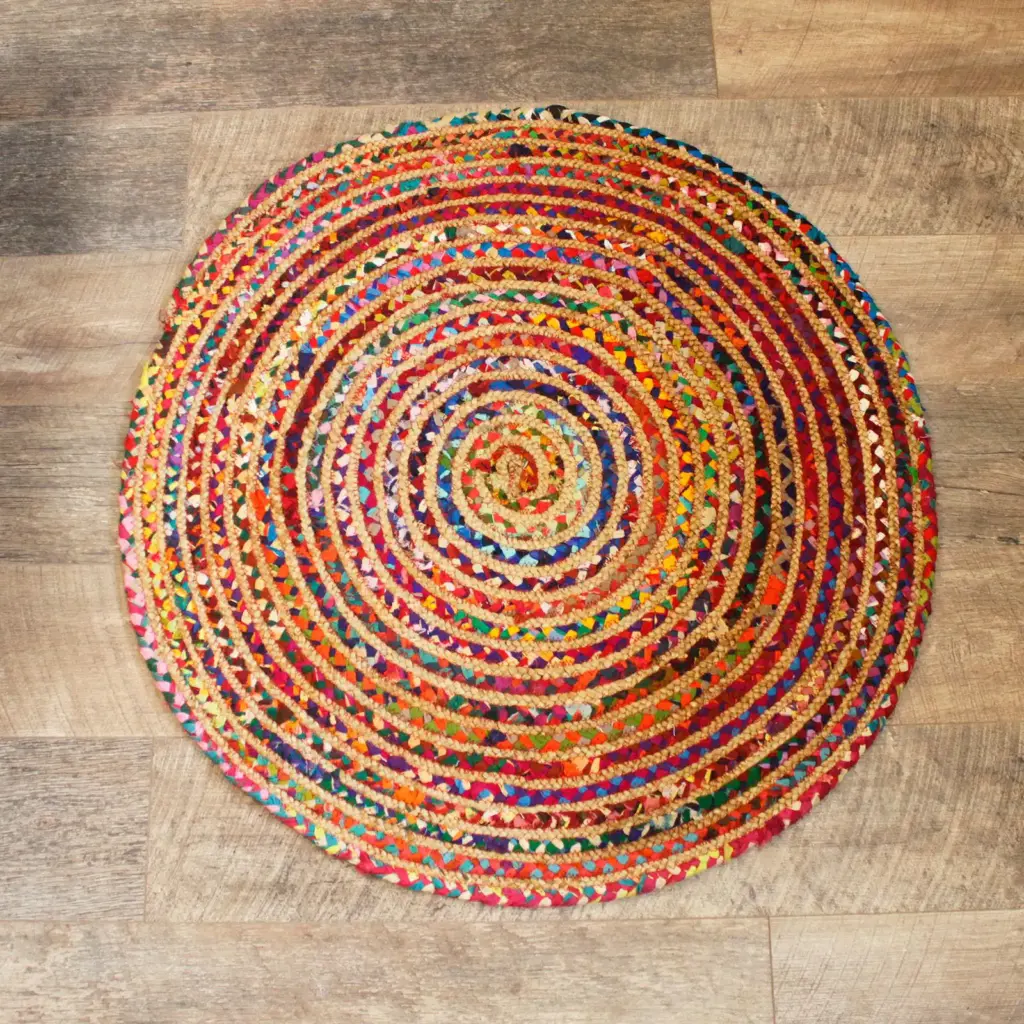 Round Jute and Recycled Cotton Rug – 90 cm | www.artisangoods.co.uk