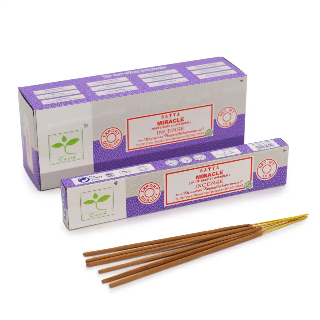 Satya Incense 15gm – Miracle (White Sage & Lavender) | www.artisangoods.co.uk Satya Incense 15gm – Miracle (White Sage & Lavender) | www.artisangoods.co.uk