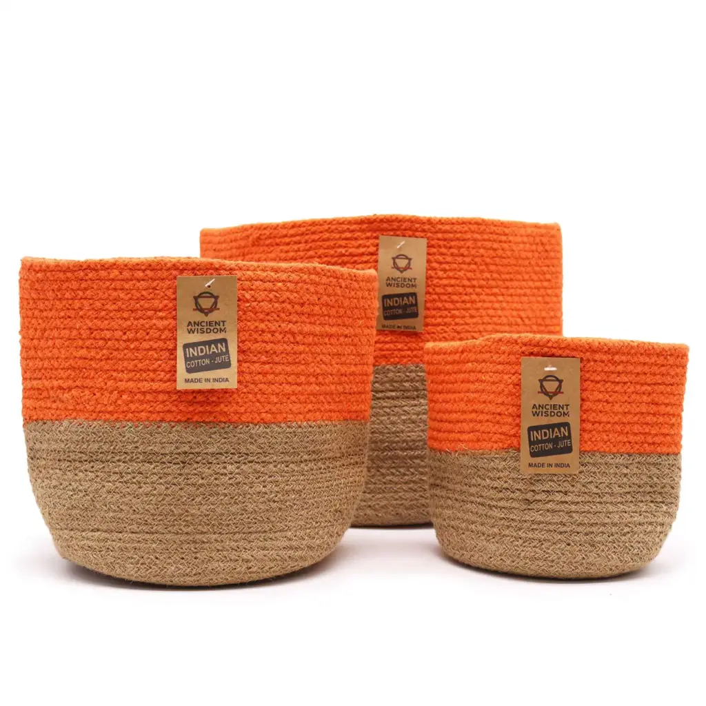 Set of 3 Cotton Rope Storage Baskets – Orange | www.artisangoods.co.uk