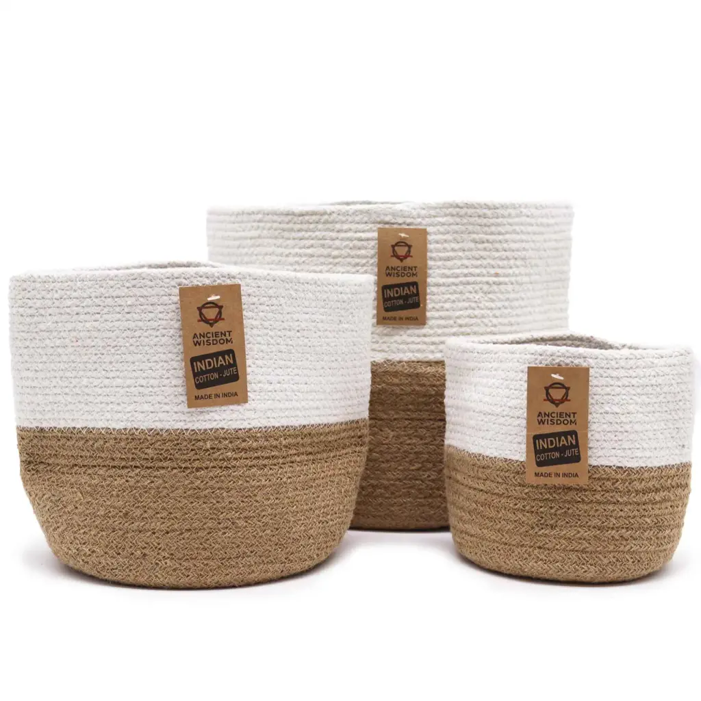 Set of 3 Cotton Rope Storage Baskets – White | www.artisangoods.co.uk